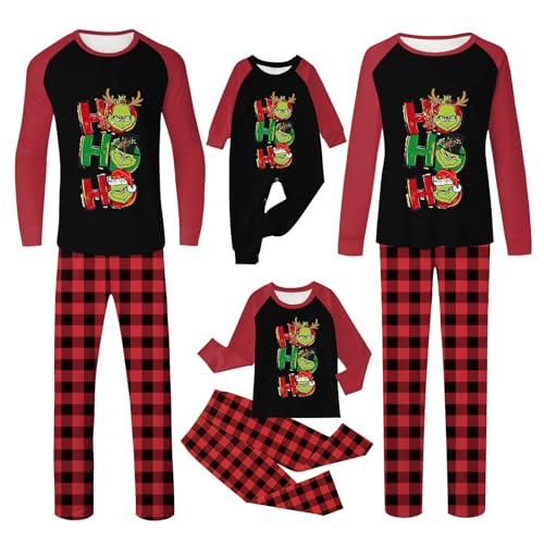 QWUVEDS Weihnachten Grinch Schlafanzug Familie Pyjama Set Pyjama Couple Weihnachtspyjama Familie Set Schlafanzug Lang Outfit Winter Damen Herren Kinder Nachtwäsche Nachthemd Hausanzug Schlafanzüge 224 von QWUVEDS