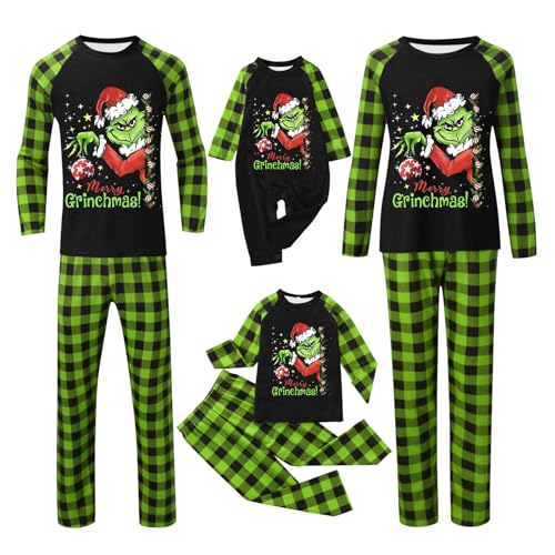 QWUVEDS Weihnachten Grinch Schlafanzug Familie Pyjama Set Pyjama Couple Weihnachtspyjama Familie Set Schlafanzug Lang Outfit Winter Damen Herren Kinder Nachtwäsche Nachthemd Hausanzug Schlafanzüge 074 von QWUVEDS