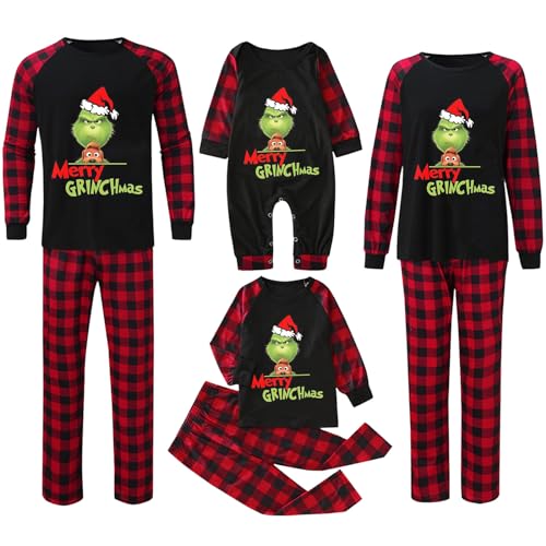 QWUVEDS Weihnachten Grinch Schlafanzug Familie Pyjama Set Pyjama Couple Weihnachtspyjama Familie Set Schlafanzug Lang Outfit Winter Damen Herren Kinder Nachtwäsche Nachthemd Hausanzug Schlafanzüge 299 von QWUVEDS