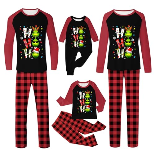 QWUVEDS Weihnachten Grinch Schlafanzug Familie Pyjama Set Pyjama Couple Weihnachtspyjama Familie Set Schlafanzug Lang Outfit Winter Damen Herren Kinder Nachtwäsche Nachthemd Hausanzug Schlafanzüge 203 von QWUVEDS