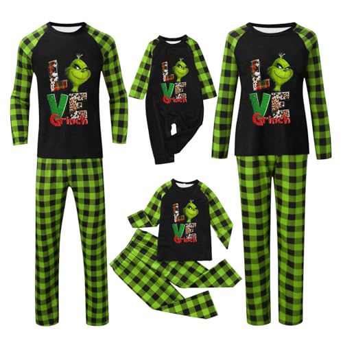 QWUVEDS Weihnachten Grinch Schlafanzug Familie Pyjama Set Pyjama Couple Weihnachtspyjama Familie Set Schlafanzug Lang Outfit Winter Damen Herren Kinder Nachtwäsche Nachthemd Hausanzug Schlafanzüge 030 von QWUVEDS