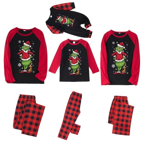 QWUVEDS Weihnachten Grinch Schlafanzug Familie Pyjama Set Pyjama Couple Weihnachtspyjama Familie Set Schlafanzug Lang Outfit Winter Damen Herren Kinder Nachtwäsche Nachthemd Hausanzug Schlafanzüge 623 von QWUVEDS