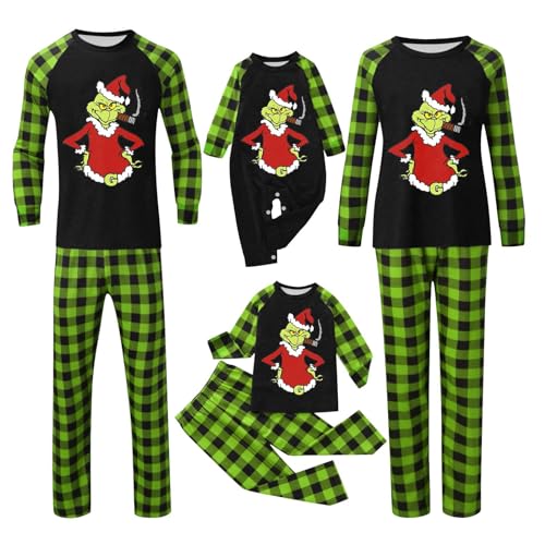 QWUVEDS Weihnachten Grinch Schlafanzug Familie Pyjama Set Pyjama Couple Weihnachtspyjama Familie Set Schlafanzug Lang Outfit Winter Damen Herren Kinder Nachtwäsche Nachthemd Hausanzug Schlafanzüge 093 von QWUVEDS