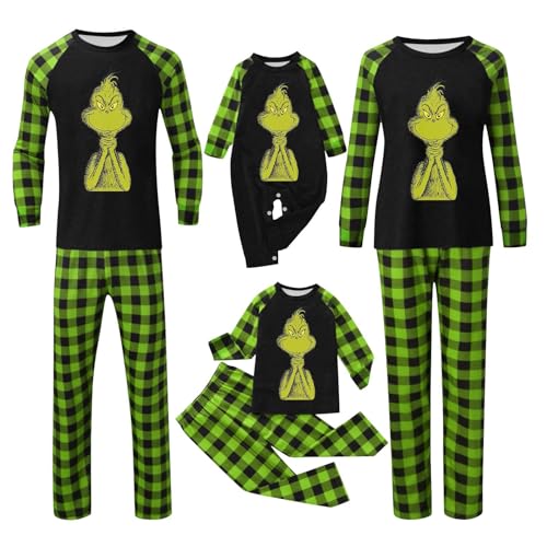 QWUVEDS Weihnachten Grinch Schlafanzug Familie Pyjama Set Pyjama Couple Weihnachtspyjama Familie Set Schlafanzug Lang Outfit Winter Damen Herren Kinder Nachtwäsche Nachthemd Hausanzug Schlafanzüge 184 von QWUVEDS