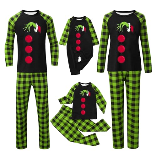 QWUVEDS Weihnachten Grinch Schlafanzug Familie Pyjama Set Pyjama Couple Weihnachtspyjama Familie Set Schlafanzug Lang Outfit Winter Damen Herren Kinder Nachtwäsche Nachthemd Hausanzug Schlafanzüge 047 von QWUVEDS