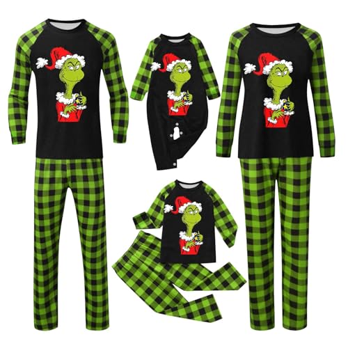 QWUVEDS Weihnachten Grinch Schlafanzug Familie Pyjama Set Pyjama Couple Weihnachtspyjama Familie Set Schlafanzug Lang Outfit Winter Damen Herren Kinder Nachtwäsche Nachthemd Hausanzug Schlafanzüge 156 von QWUVEDS