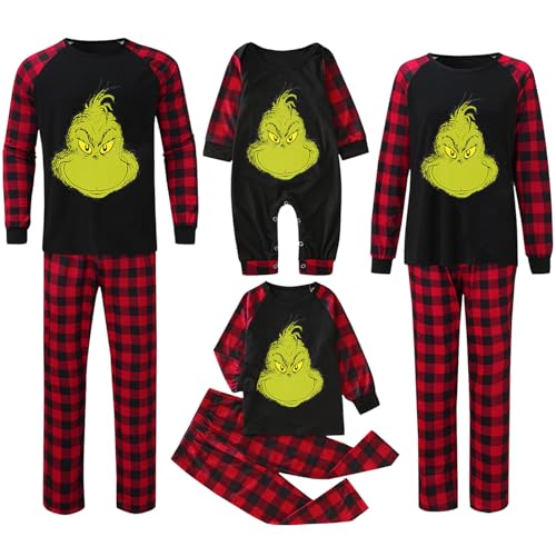 QWUVEDS Weihnachten Grinch Schlafanzug Familie Pyjama Set Pyjama Couple Weihnachtspyjama Familie Set Schlafanzug Lang Outfit Winter Damen Herren Kinder Nachtwäsche Nachthemd Hausanzug Schlafanzüge 311 von QWUVEDS