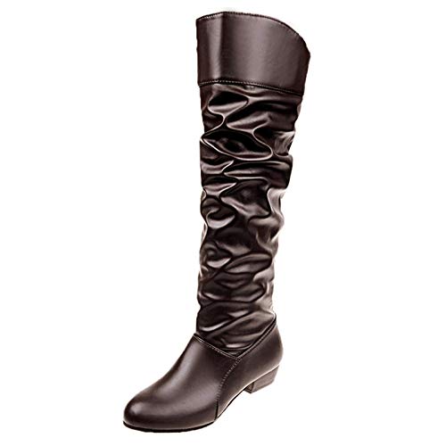 Runde Stiefel Ausrutscher Absatz Frauen Farbe solide Stiefel High Schuhe kniehohe Zehen Damenstiefel Hohe Damen Mit Absatz Damen Stiefel Overknees Damen Stiefeletten Wasserdicht Damen (Brown, 40) von QWUVEDS