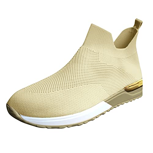 Schuhe rundum atmungsaktiv Schuhe Sport- Outdoor-Mesh Frauen solide farbige Damen- Damen Frühling Schuhe (Khaki, 39) von QWUVEDS