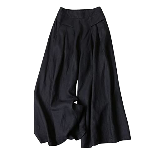 Solide Sommerhose aus Baumwolle und Leinen für Damen mit hoher Taille, dünne, lockere, weit geschnittene Hose Stretch Leggings Damen Baggy Hose Damen Jeans Damen Locker Baggy Jogginghose von QWUVEDS