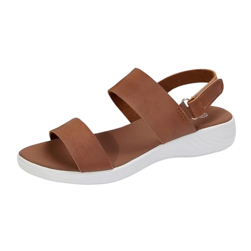 Sommer-Damen-Sandalen, lässig, weiches , Bonbonfarben, Strand-Outwear, Slope-Absatz, große Größe Fahrrad Schuhe Damen Sommersandalen zur Erhöhung der Körpergröße Damenschuhe Elegant Bequem (Brown, 41) von QWUVEDS