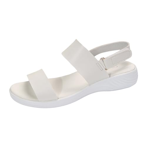 Sommer-Damen-Sandalen, lässig, weiches , Bonbonfarben, Strand-Outwear, Slope-Absatz, große Größe Fahrrad Schuhe Damen Sommersandalen zur Erhöhung der Körpergröße Damenschuhe Elegant Bequem (White, 40) von QWUVEDS