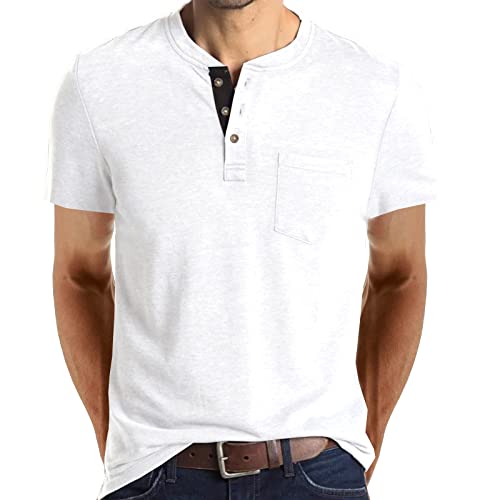 T Shirt Mit Knopfleiste Herren Kurzarm Sommer Herren Slub Baumwolle T-Shirt Herren Casual Fashion Kragen Herren Kurzarm T-Shirt Jade Herren leichte Henley-Oberteile für Fitnessstudio, Laufen Schwarze von QWUVEDS