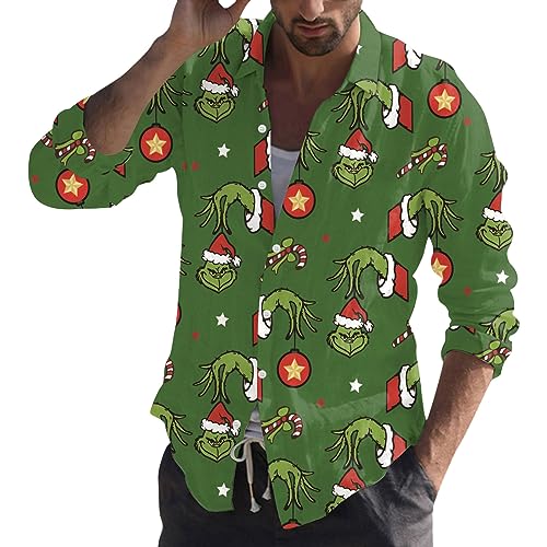 Winterhemden Herren Grinch Weihnachtshemden Herren Freizeithemd Button Down T-Shirts Langarmshirts Blumenhemd 3D Gedruckt Muster Hemd Weihnachtshemd weihnachtshemd Herren lustig weihnachtshemd Herren von QWUVEDS