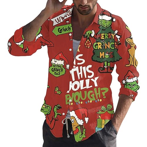 Winterhemden Herren Grinch Weihnachtshemden Herren Freizeithemd Button Down T-Shirts Langarmshirts Blumenhemd 3D Gedruckt Muster Hemd Weihnachtshemd weihnachtshemd Herren lustig weihnachtshemd Herren von QWUVEDS