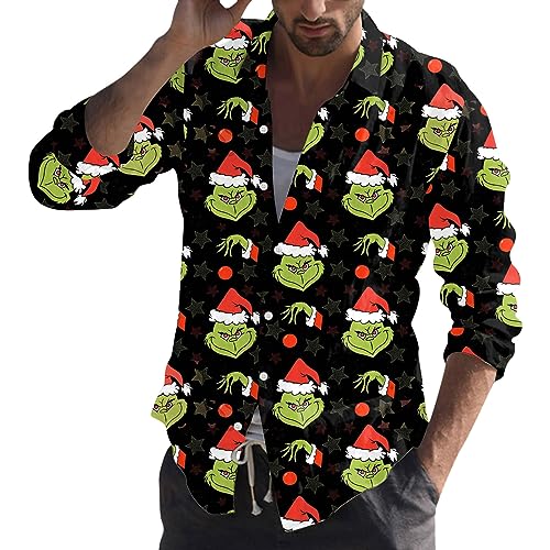 Winterhemden Herren Grinch Weihnachtshemden Herren Freizeithemd Button Down T-Shirts Langarmshirts Blumenhemd 3D Gedruckt Muster Hemd Weihnachtshemd weihnachtshemd Herren lustig weihnachtshemd Herren von QWUVEDS