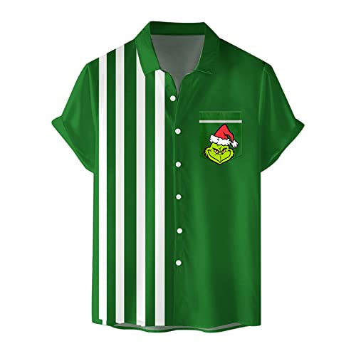 Winterhemden Herren Grinch Weihnachtshemden Herren Freizeithemd Button weihnachtshemd Herren lustig weihnachtshemd Herren Down T-Shirts Langarmshirts Blumenhemd 3D Gedruckt Muster Hemd Weihnachtshemd von QWUVEDS