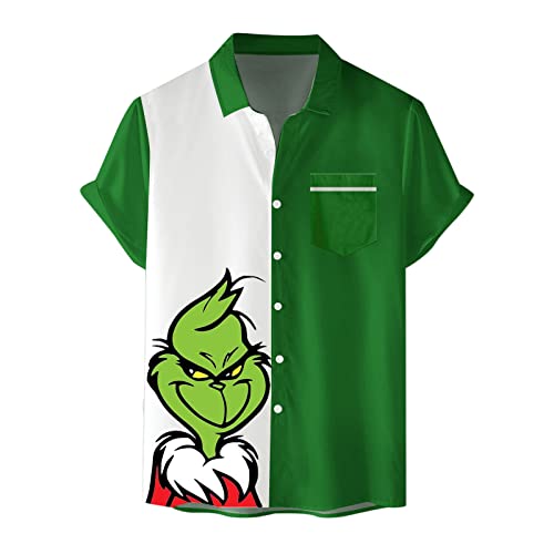 Winterhemden Herren Grinch Weihnachtshemden Herren Freizeithemd Button weihnachtshemd Herren lustig weihnachtshemd Herren Down T-Shirts Langarmshirts Blumenhemd 3D Gedruckt Muster Hemd Weihnachtshemd von QWUVEDS