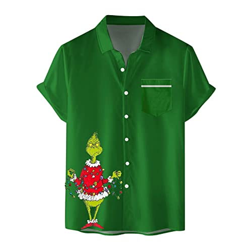 Winterhemden Herren Grinch Weihnachtshemden Herren Freizeithemd Button weihnachtshemd Herren lustig weihnachtshemd Herren Down T-Shirts Langarmshirts Blumenhemd 3D Gedruckt Muster Hemd Weihnachtshemd von QWUVEDS