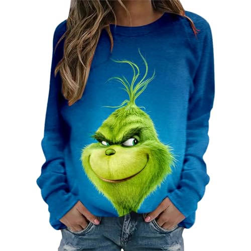 grinch kostüm damen Weihnachten Grinches Sweatshirt, Kreativer Weihnachts Pullover Langarm Frauen Sweatshirt Weihnachten Hoodie Neuheit Damen Rundhalsausschnitt Lässig Herbst Pullover Mode Locker 695 von QWUVEDS