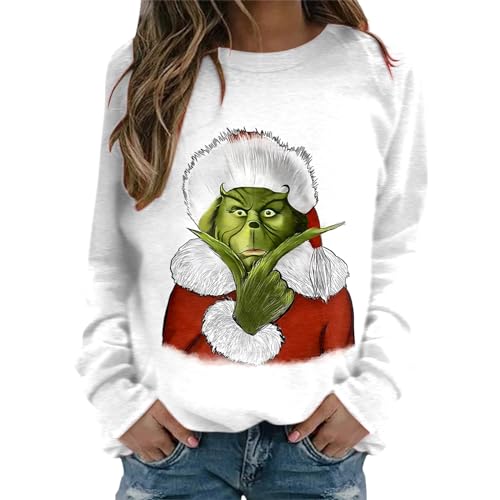 grinch kostüm damen Weihnachten Grinches Sweatshirt, Kreativer Weihnachts Pullover Langarm Frauen Sweatshirt Weihnachten Hoodie Neuheit Damen Rundhalsausschnitt Lässig Herbst Pullover Mode Locker 740 von QWUVEDS