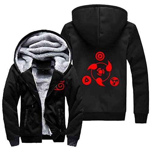 QYIFIRST Herren Streetwear Hokage Sharingan Strickjacke Dicker Pullover mit durchgehendem Reißverschluss warm Fleece-gefüttert Wintermantel Cosplay Kostüm Schwarz-C EU XXL von QYIFIRST