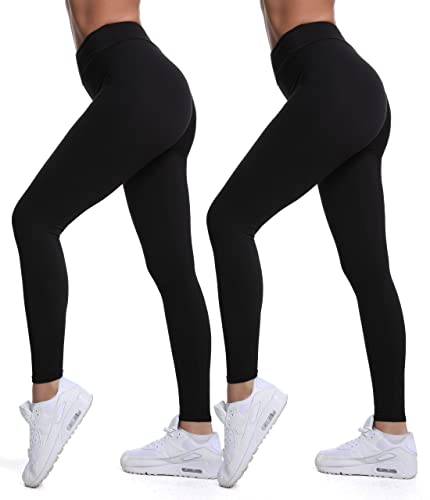 Butterweiche Leggings mit hoher Taille für Frauen – Bauchkontrolle, nicht durchsichtig, Workout-Yogahose, Schwarz, 2 Stück, Large-X-Large von QYQ