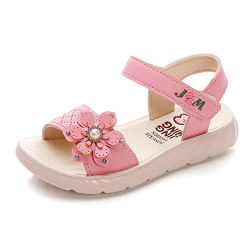 QZBAOSHU Sandales Mädchen Sandalen Sommer Leder Blumen für Kleinkind Mädchen 28 EU(CN 29,Rosa) von QZBAOSHU