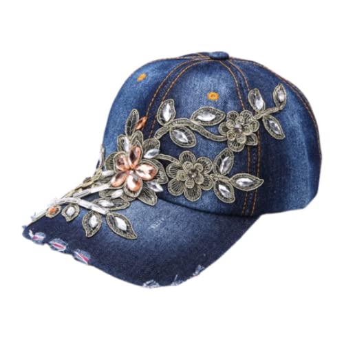 Damen Baseball Cap Verstellbar Baseballmütze Frau Mädchen Basecap mit Diamant Kappe Denim Baseball Sports Sonnenhut Jeans Mütze Sonnenschutz Schirmmütze Fashion Baseballkappe für Outdoor Sport Reisen von Qchomee