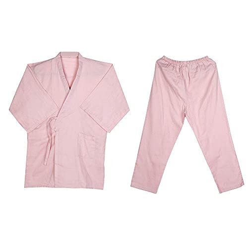 Unisex Kimono Jinbei Shirt Hose Loungewear Baumwolle Spa Bademantel V-Ausschnitt Nachthemd Japanische Yukata Pyjama Weich Morgenmantel Casual Schlafmantel Bequem Nachtwäsche Sleepwear Schlafanzug von Qchomee
