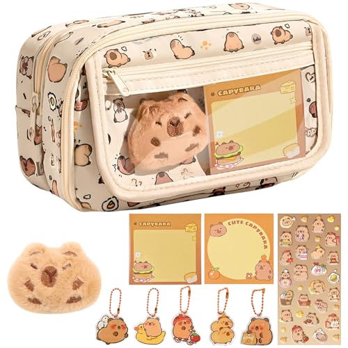Capybara Federmäppchen Mehrschichtiges Schul-Set, mit Schlüsselanhänger, Aufklebern, Brosche, Haftnotizen – Abnehmbares 2-in-1 Design, Großes Fassungsvermögen, Stylisches Geschenk für Schüler & Büro Capybara Federmäppchen Mehrschichtiges Schul-Set, mit Schlüsselanhänger, Aufklebern, Brosche, Haftnotizen – Abnehmbares 2-in-1 Design, Großes Fassungsvermögen, Stylisches Geschenk für Schüler & Büro von QckZee