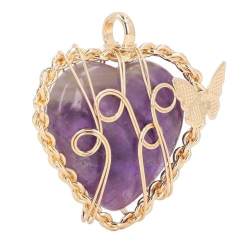 Qcwwy Herzförmiger Heilkristallstein-Anhänger, Ausgleichende Feine Verarbeitung, Liebe, Ruhe und Mitgefühl, Stabilität und Heilung (Amethyst) von Qcwwy