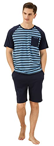 QianXiu Herren Schlafanzug Baumwolle Zweiteiliger Pyjama Schlafshirt mit nachtwäsche von QianXiu