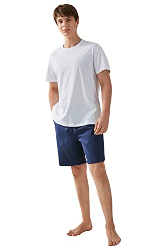 QianXiu Schlafanzüge Herren Kurz Sommer Pyjama Set Kurzarm Zweiteiliger Nachtwäsche Shorts Zuhause O-Ausschnitt Gestreift Shorty für Männer von QianXiu