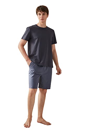 QianXiu Schlafanzüge Herren Kurz Sommer Pyjama Set Kurzarm Zweiteiliger Nachtwäsche Shorts Zuhause O-Ausschnitt Gestreift Shorty für Männer von QianXiu