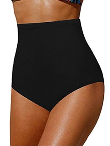 Qianderer Damen Plus Size Hohe Taille Bikinihose Bauchweg Tankini Hose Badeanzug Bikini Bademode Badeshorts Slip, Ba Black, L von Qianderer