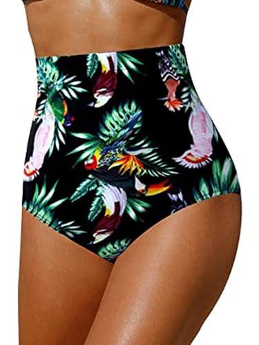 Qianderer Damen Plus Size Hohe Taille Bikinihose Bauchweg Tankini Hose Badeanzug Bikini Bademode Badeshorts Slip, Ba Schwarz Grün, M von Qianderer