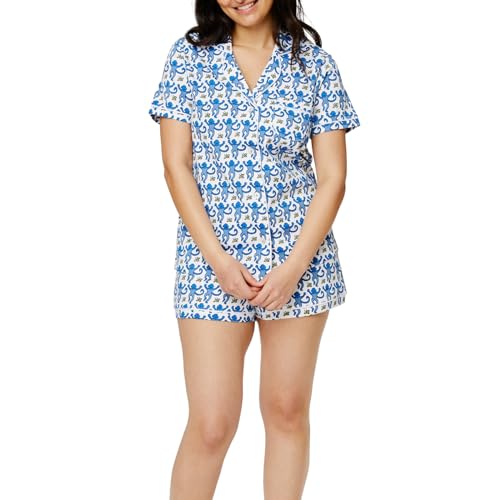 Qianderer Damen-Pyjama-Set mit süßem Aufdruck, zweiteilig, Y2k, kurzärmelig, Nachtwäsche, Loungewear, 2-teiliges Pyjama-Set, Ba Monkey Blue, 46 von Qianderer