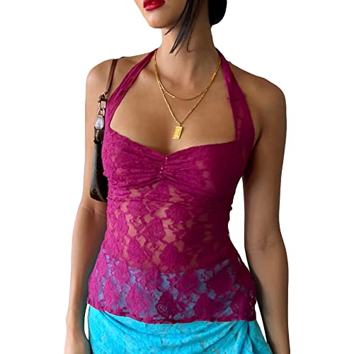 Qianderer Damen-Tanktop, Spaghettiträger, Camisoles, ärmellos, quadratischer Ausschnitt, Cami-Top, Spitze, bauchfrei, Sommer, Y2K, Streetwear, Ba Purple Red, Small Qianderer Damen-Tanktop, Spaghettiträger, Camisoles, ärmellos, quadratischer Ausschnitt, Cami-Top, Spitze, bauchfrei, Sommer, Y2K, Streetwear, Ba Purple Red, Small von Qianderer