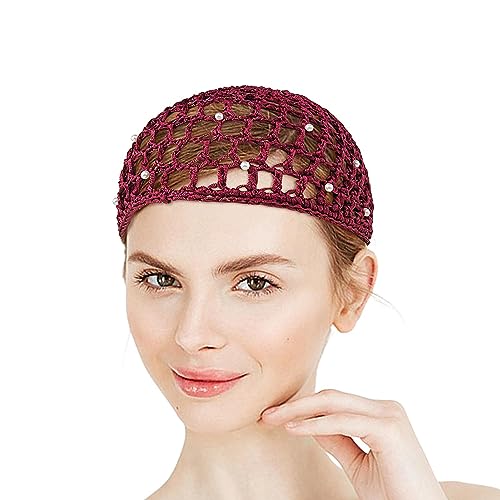 Qihuyi All-Match-Strickmütze | Handgefertigte Strickmütze mit Ausschnitten für den Sommer, Perlen - Einfarbiger Turban, Vintage-Maler-Künstlermütze für Frauen von Qihuyi