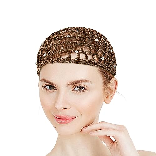 Qihuyi Gestrickte Beanie-Perlenmützen | Handgefertigter Cutout Sommerperlenhut - Einfarbiger Turban, Vintage-Maler-Künstlermütze für Frauen von Qihuyi