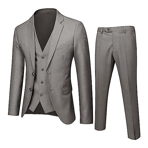 QinMMSPORTS Anzug Herren Slim Fit 3 Teilig Anzüge Herrenanzug Sakko für Hochzeit Business Anzüge für Hochzeit Business Herrenanzug Sakko Anzughose Weste (Z03-Grey, M) von QinMMSPORTS