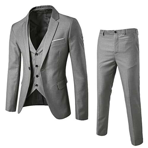 QinMMSPORTS Anzug Herren Slim Fit 3 Teilig Anzüge Herrenanzug Sakko für Hochzeit Business Anzüge für Hochzeit Business Herrenanzug Sakko Anzughose Weste (Z09-Grey-B, XL) von QinMMSPORTS