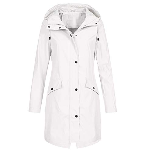 QinMMSPORTS Damen Regenmantel Gefüttert Damen Jacke Mantel Wasserdichter Regenmantel Lange Kapuzenjacke Warme Gefüttert Regenjacke Windproof Wintermantel (Weiß, M) von QinMMSPORTS