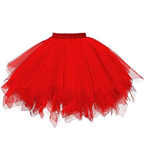 QinMMSPORTS Tüllrock Damen Rockabilly Petticoat Tutu Unterrock Karneval Kostüm Kurz Ballet Firt Tulle 50er Ballkleid Petticoat Puffy Zubehör Underskirt Minirock Retro Tanzkleid (Rot, One Size) von QinMMSPORTS