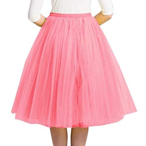 Tüllrock Damen Unterrock Tütü Rock Hohe Taille Elastische Petticoat Tüllrock Orange Party Rockabilly Tüll Rock Midirock Crinolin Karneval Damen 80er Puffy Tüllrock Tütü Röcke (07-Pink, Einheitsgröße) von QinMMSPORTS