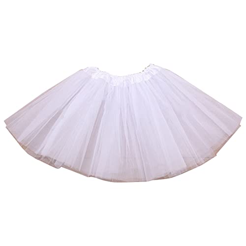 Tüllrock Kinder Mädchen 2-8 Jahre Röcke Tutu Prinzessin Ballettrock Minirock Tanzkleid Partykleid Karneval Mädchen 80er Puffy Tüllrock Tütü Röcke Tüll Petticoat (01-White, Taille 40cm) von QinMMSPORTS