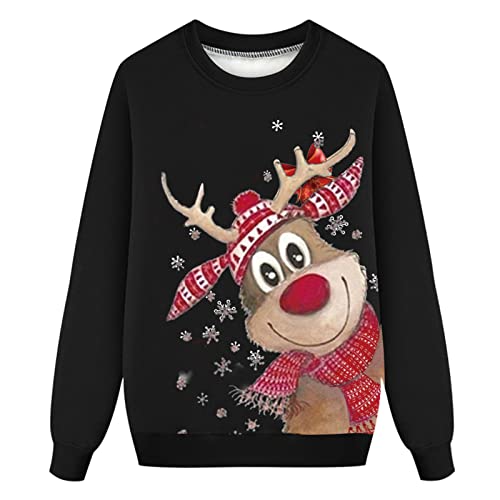 Weihnachtspullover Familie Set Pullover Pulli Rentier Muster Bluse Top Sweater Weihnachtspullis Sweatshirt Xmas Pulli Mama Papa Kinder Baby Winterpullover Herren Damen (01-Schwarz, 4-5 Jahre Kinder) von QinMMSPORTS