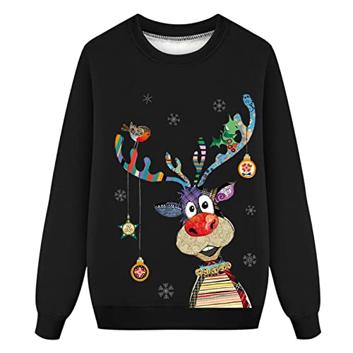 Weihnachtspullover Familie Set Pullover Pulli Rentier Muster Bluse Top Sweater Weihnachtspullis Sweatshirt Xmas Pulli Mama Papa Kinder Baby Winterpullover Herren Damen (03-Schwarz, 7-8 Jahre Kinder) von QinMMSPORTS