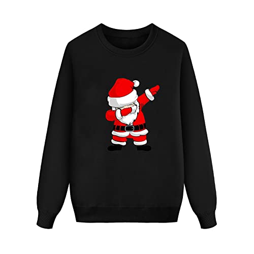 Weihnachtspullover Familie Set Pullover Pulli Rentier Muster Bluse Top Sweater Weihnachtspullis Sweatshirt Xmas Pulli Mama Papa Kinder Baby Winterpullover Herren Damen (05-Schwarz, 8-9 Jahre Kinder) von QinMMSPORTS